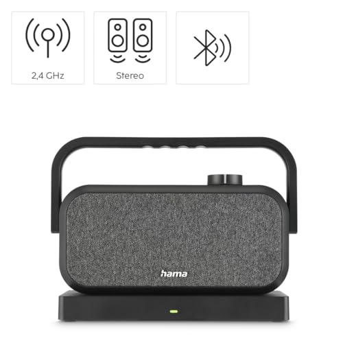 Schwarzer Stereo-Funklautsprecher Hama mit Gummifüßen und LED-Statusleuchte - Detailansicht von Hama kabelloser Stereo T...