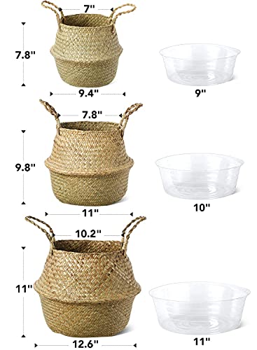 Le Tauci Plant Basket, Woven Seagrass Belly Baskets Indoor For Pot, Home Boho Decor, Storage Laundry Picnic Grocery Straw Bag For Zz Plant Artificial Tree - Small, 7 Inch, Original #TOP6