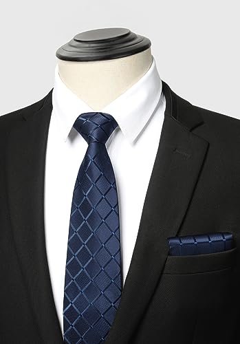 Image of HISDERN Mens Ties and Pocket Square Set Business Elegant Ties for Men Classic Lot 3 Pcs Wedding Party Neckties & Handkerchief
