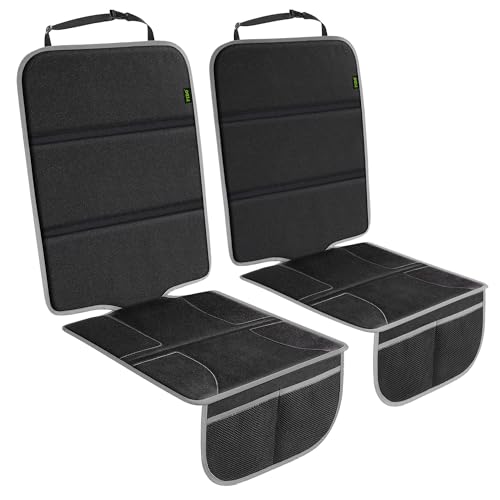 Car Seat Protector for Child Car Seat, 2 Pack Large Auto Seat Protector Mat Under Baby Child Car Seat, Grey Hem