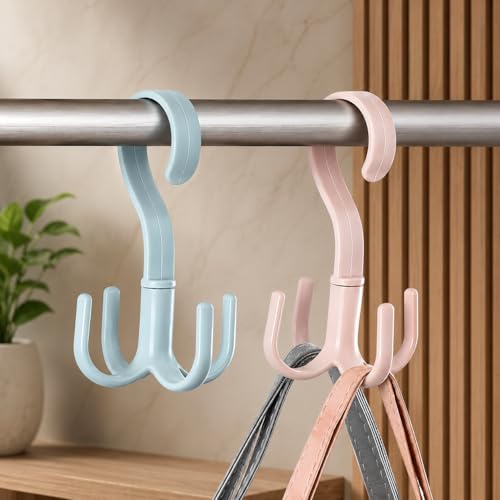 Image of Heda Multi-Function 360 Rotatable 4-Claw Hook Hangers | Space Saving Closet Organizer for Clothes, Bags & Accessories | Multi-Color (2)