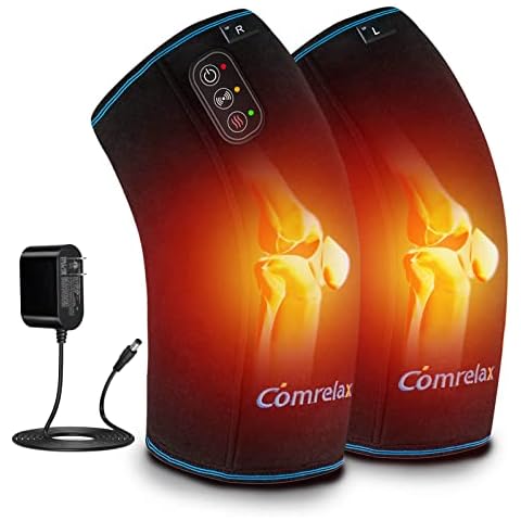 Knee Massager with Heat & Vibration, Heated Knee Brace for Knee Pain Relief, Heating Pad for Knee Joint Pain, Leg Massager, 3 Vibration Modes 3 Heat Levels, AC Adapter Provide More Heat(No Battery) Cover