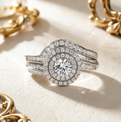 Moissanite VVS1 D : l'alternative au diamant parfait avec cet ensemble de bagues en argent