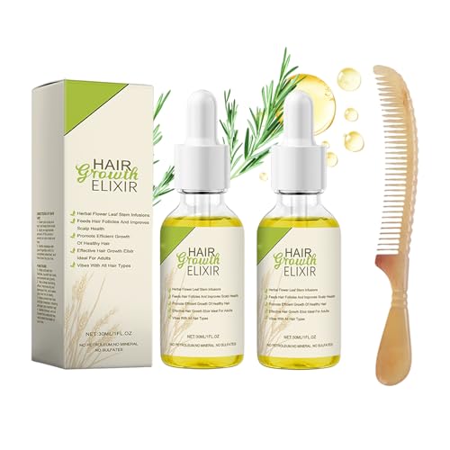 2 Botellas Aceite de Romero para El Cabello Aceite para El Pelo Rosemary Oil Hair Growth Serum Crecimiento Cabello Hair Growth Serum 30ml/Botella Fortalece La Textura Del Cabello con 1 Peine de Cuerno