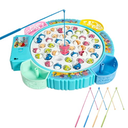 Ayciep Angelspiel,Angeln Spiel Spielzeug für 3,4,5,6 Jahre Alt,45 Fische,4 Angelruten, Magnetisch Fische Angeln Spiel mit Musik, Geschenk für Jungen und Mädchen