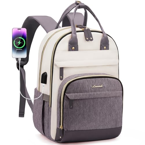 LOVEVOOK laptop backpack for women, 15.6 inch fits, beige-grey