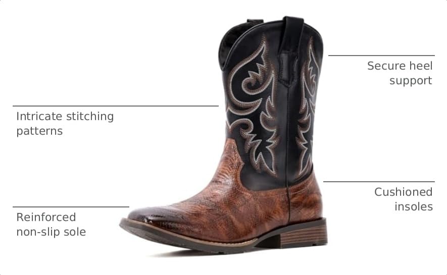 Image of IUV Cowboy Boots Men Square Toe Western Boots Durable Classic Embroidered boot Pull On Slip Resistant Boot