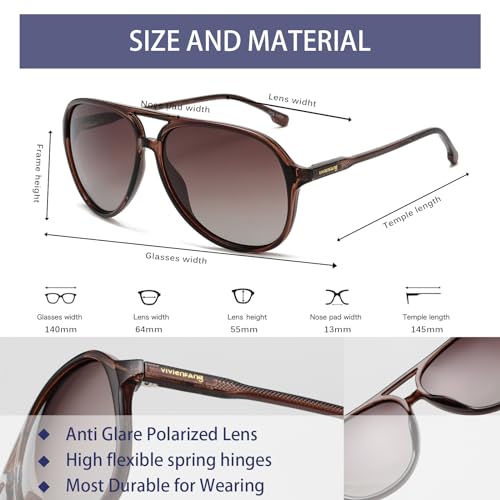 OUWEN Retro Polarized Aviator Sunglasses Womens Mens, Vintage Flexible 70s Stylish Classic Shades Sun Glasses OW22014