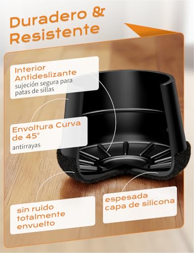 Miniatura 9 de Meldel Protector Patas Sillas 24 Piezas Extra Pequeño - Negro Silicona Protector Sillas Patas Con Almohadillas De Fieltro,Eliminan El Ruido Y Los Arañazos Circular, 15mm-20mm