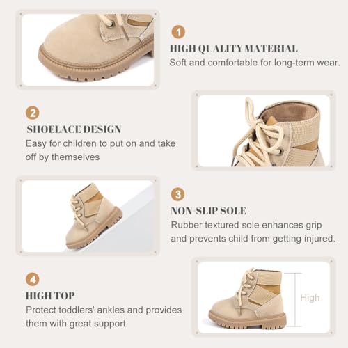 Casazoe Boys Girls Leather Hiking Snow Boots Little Kid Shoes With Side Zipper Toddler Combat Booties Lace Up Slip On Ankle Flats Classic Casual Walking Work Boot(Toddler)2