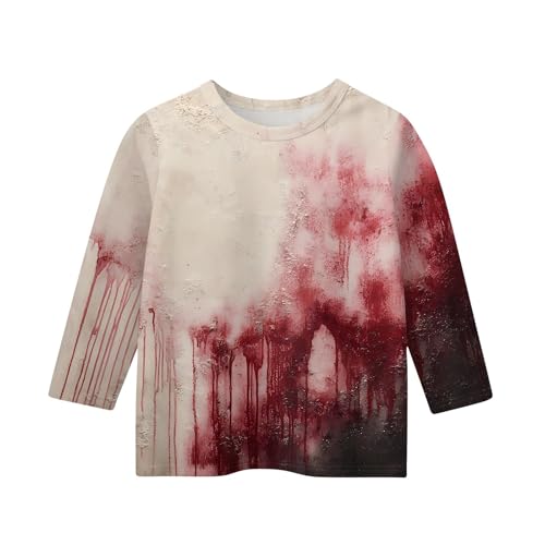 Kids Halloween 3/4 Sleeve Shirt Scary Pumpkin Face Graphic Tee Blood Splatter Design Soft Comfortable Top for Girls2