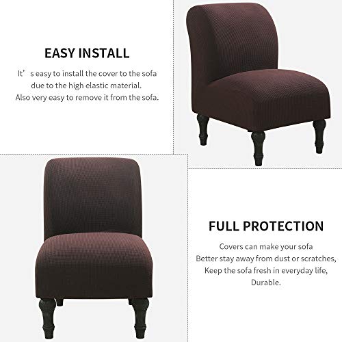 NIBESSER Armless Chair Slipcovers, Accent Chair Cover Stretch Textured Plaid Water-Repellent Chair Covers Furniture Protector Covers Removable Washable for Living Room Hotel (Coffee)