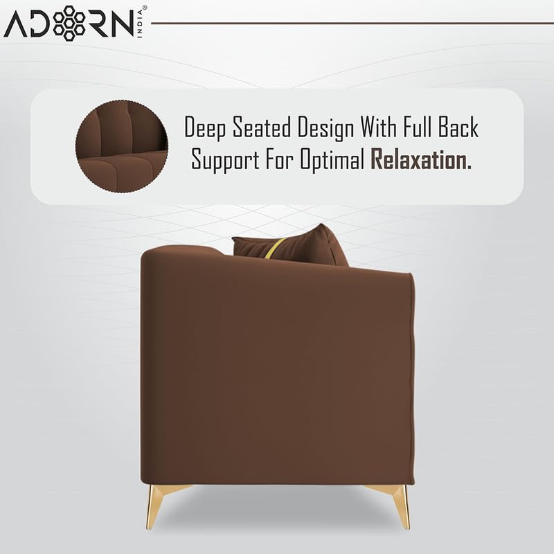 Image of Adorn India Premium Mystic - 3 Years Warranty - 3+2 Sofa Set Velvet Suede Fabric - Brown