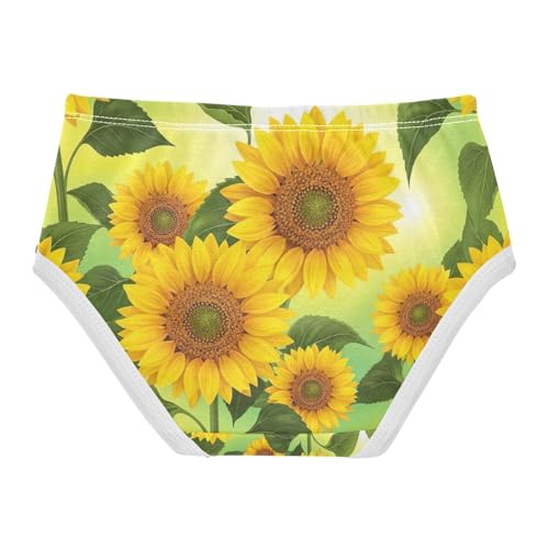 Toddler Panties, Yellow Sunflowers Green Leaves Cotton Girls Underwear, 2T–8 Years2