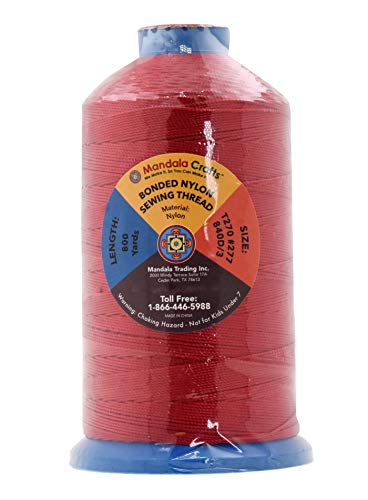 Mandala Crafts Size 277 840D T270 Bonded Nylon Thread - Red 800 YDs Tex 270 Heavy Duty Sewing Threads for Leather, Jeans, Weaving, Outdoor Marine Upholstery - Thumbnail 2