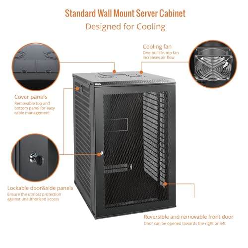 Tecmojo 18U Wall Mount Rack Network Cabinet for 19" IT Equipment,with Lockable Mesh Door and Side Panels,Cooling Fan,Black,17.7inch Depth for AV/Computer/Electronics Equipment Data Rack by Tecmojo - Image 3