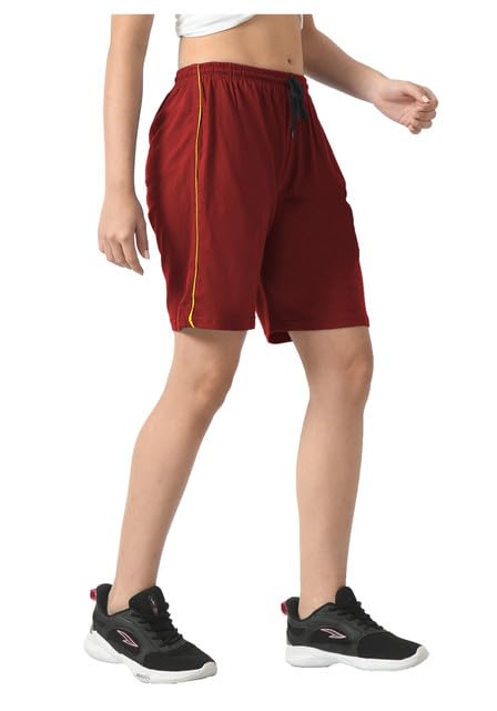 Women Solid Cotton Side Piping Regular Bermuda Shorts (Pack of 1) Maroon-picture-34