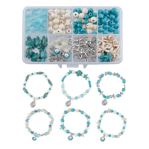 Vxcvzv 1Box Bracelet Making Kit,Ocean Themed with Clay Beads Shell Turtle Star Pendants for Jewellery Crafting,Gifts for 6-14 Year Old Girls Teens