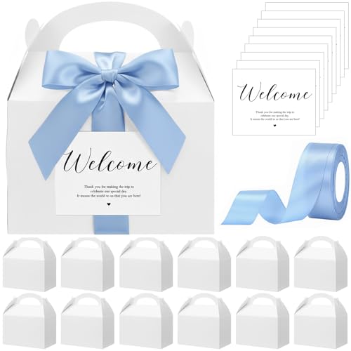 Maitys 24 Set Welcome Boxes for Wedding Guests 9x6x6 Gable Boxes, Light Blue
