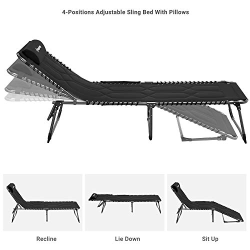 Kingcamp Lengthened And Widened Quilted Maximum Load-Bearing 330Lbs Adjustable Comfortable 78.7”X26.7” Camping Cots, 78.7"X26.7", Black-Oxford, Foam #TOP2