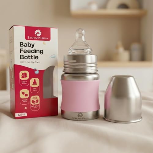 Image of StarAndDaisy Baby Milk Bottle for new Born /Infant /Toddler 140 ML SUS 304 Steel Baby Feeding Bottle for 0+ Months, BPA Free Leakproof Bottle, Anti Colic, Easy to Clean