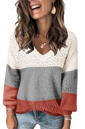 Image of JOCAFIYE Womens Sweaters Casual Long Sleeve V Neck Pullover Sweater Tops
