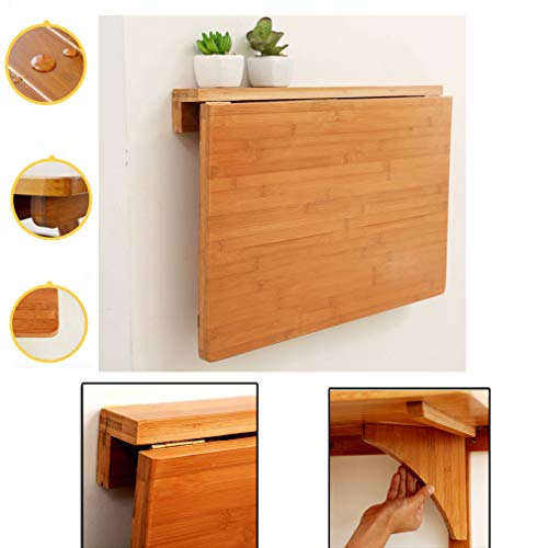 Table murale pliante en bambou massif, bureau informatique rabattable 60 cm - 6