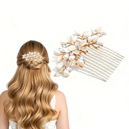 Peine para cabello nupcial estilo flor perla dorado miniatura 1