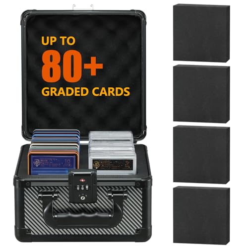wisvov 80+ 2 ROW PSA Slab Case - TSA Combination Lock Graded Card Case with 4 Foam Dividers, Graded Card Storage Box Fits PSA/BGS/CSG/FGS Cards | Gift for Sports, TCG, MTG Card Collectors Black