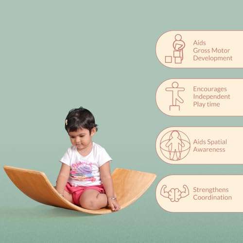 Image of Ariro Wooden Wobble Balance Board for Kids & Toddlers | Montessori Curvy Board | Builds Confidence & Creativity | Beech Wood | Age 9M to Adult