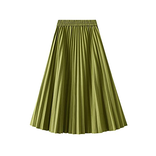 WGGY Jupe Tulle Femme, Taille Élastiquée Jupe Longue Blanche Jupes Plissées Élégantes pour Les Femmes Jupe Taille Haute Flowy Été Une Ligne Grande Jupe Pendule pour La Fête Mariage Plage, Vert Cover