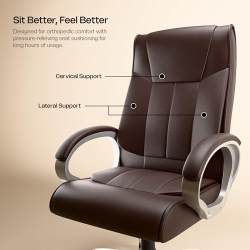 Image of Green Soul Kiev Orthopedic Boss Chair | Leatherette Office Chair | Ergonomic Executive Chair with Spacious Cushioned Seat | Heavy Duty Metal Base | Rocking Function (Brown)