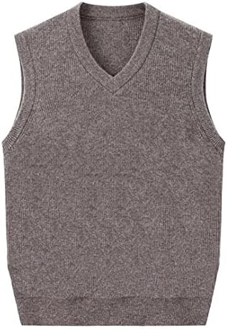 Autumn Winter 100% Cashmere Sweater Vest Winter Plus Size Thickened Warm Male Casual V-Neck Waistcoats Brown XL
