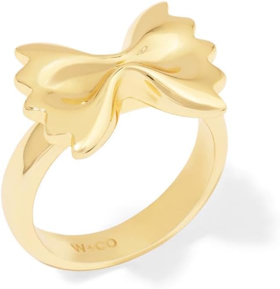Wanderlust + Co Bow Tie Pasta Gold Ring 14K Gold Plated Hypoallergenic Jewelry Shower-safe