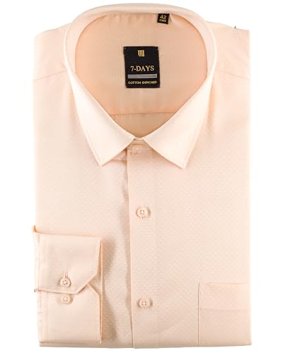 Image of 7-DAYS Premium Men's Formal Shirts - Cotton Rich, Textured Self-Design, Full Sleeve, Regular Fit, Wrinkle Resistant, with Pocket - Perfect for Office