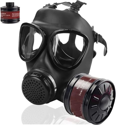 sykua Masques à Gaz de Survie Nucléaire et Chimique, Masque à Gaz avec Filtre à Charbon Actif de 40 Mm, Masque Respiratoire Intégral pour Produits Chimiques, Gaz,...