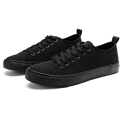 The Fashion Supply Canvas Shoes for Women Casual Low Top Lace-Up Womens Shoes Sneakers Extra Laces (All Black 10)