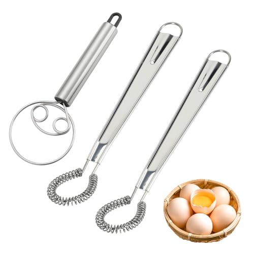 SYEYCW 3 Pièces Fouets à Pâte en Acier Inoxydable, 2 Pièces Fouet Cuisine à Spirale Cuillère Magique, 1 Pièces Mélangeur de Pâte, Manuel Batteur à...