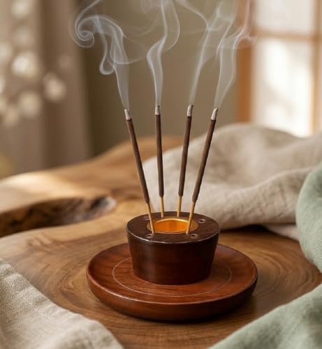 Bizolo Wooden Incense Stick Holder with Ash Catcher Tray for Home