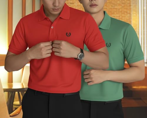 Image of MACK JONNEY Men's Solid Polo T-Shirt | Premium Cotton Blend | Regular Fit | Short Sleeve | Collared Casual Wear|Pack of 2 -MJ-157