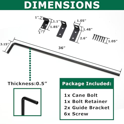 Image of 36 inch Heavy Duty Cane Bolt Gate Drop Rod with Upgraded Design, Square Gate Drop Rod for Wood PVC Vinyl Metal Yard Gate Latch-1 Pack