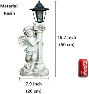 Angel Statue with Solar Lights (Left) 19.7 Inch, Outdoor Solar Angel Garden Statue with Roma Pillar for Garden Lawn Deocr, Christian Religious Gift