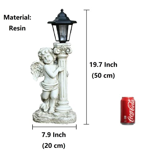 Angel Statue with Solar Lights (Left) 19.7 Inch, Outdoor Solar Angel Garden Statue with Roma Pillar for Garden Lawn Deocr, Christian Religious Gift