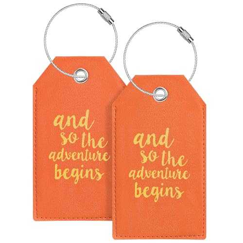 Luggage Tag & Initial Baggage Tags for Suitcases Leather Bag Tags for Backpacks Handbag School Instrument with Name ID Label Travel Essentials, Unique Fun Orange Personalized Luggage Tags 2 Pack