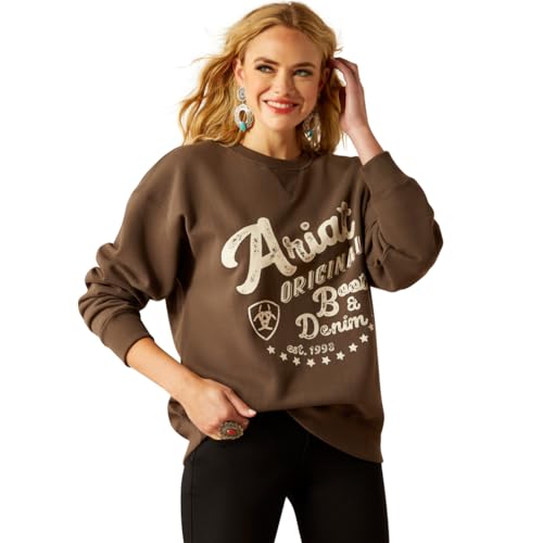 ARIAT Women's Oversized Crew Sweatshirt, Banyan Bark, X-Small
