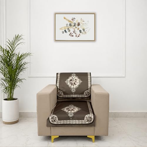 Image of Homerz Premium Waterproof Jasmine Joe Sofa Seat Cover - Floral Printed Sofa Protector | Non-Slip, Washable & Durable Sofa Protector (Coffee, 1 Seater with Back)