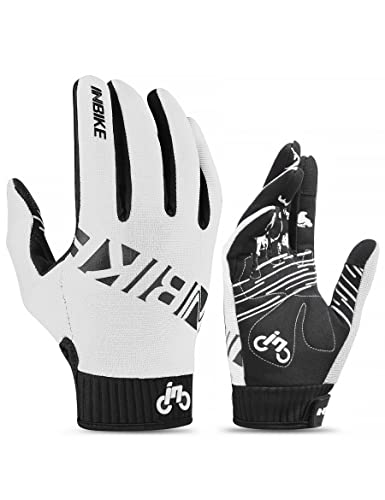 INBIKE Mountain Bike Gloves Cycling for Men MTB Touchscreen Accessories Road Padded Mens Cycle Bicycle Biking Women Full Fingers Glove White L