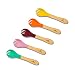Avanchy First Stage Baby Kids Toddler Training Fork Soft Tip Silicone - Natural Bamboo, Self Feeding Utensils Set, Gift Set - 5 Pack, Assorted Colors