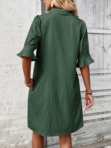 Image of FENSACE Womens Casual Shirt Dress Ruffle Sleeve Button Down Shift Summer Dresses with Pockets