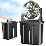 Ausic Ventoinha portátil de nebulização – Balde de 9L, ventiladores externos de 25,4 cm para pátios/acampamento/praia/golfe, etc., ventilador de resfriamento de água de piso recarregável por USB de